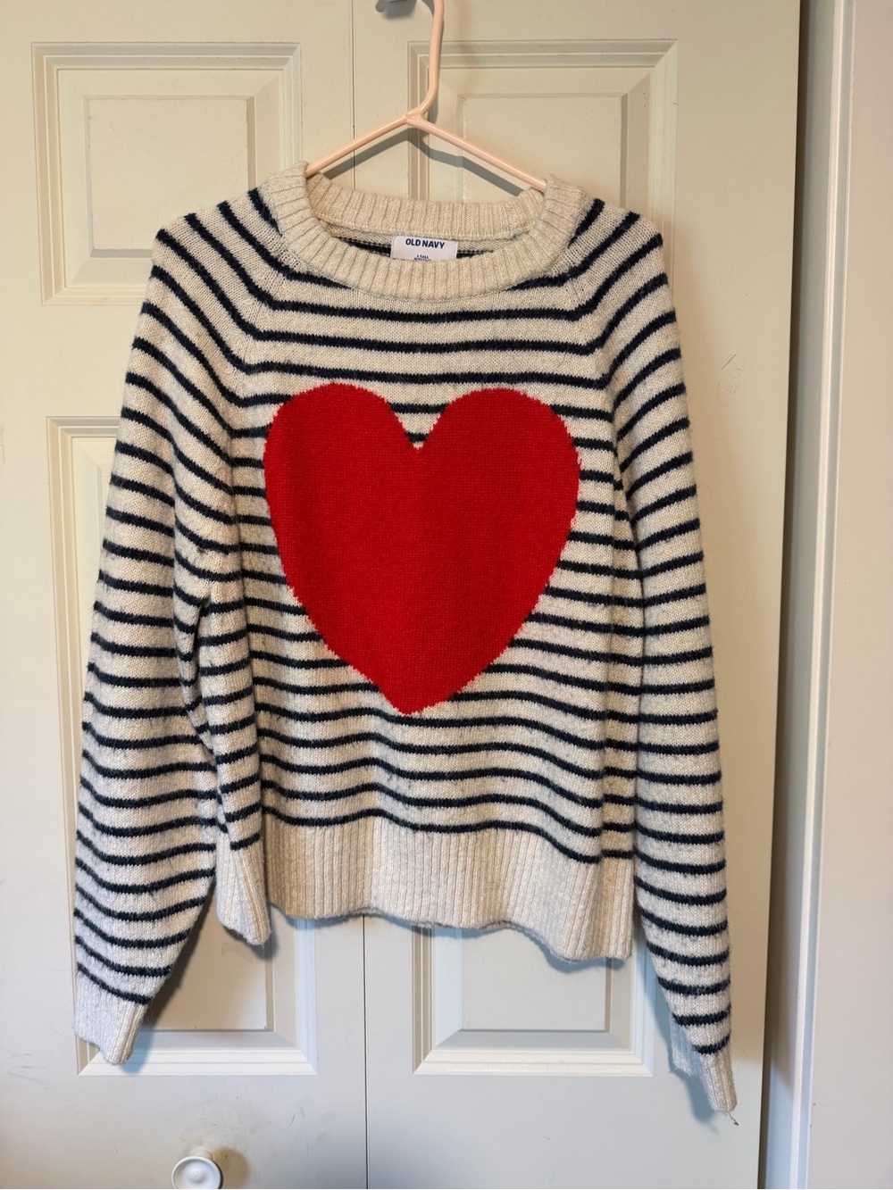 Old Navy L Tall Striped Heart Sweater